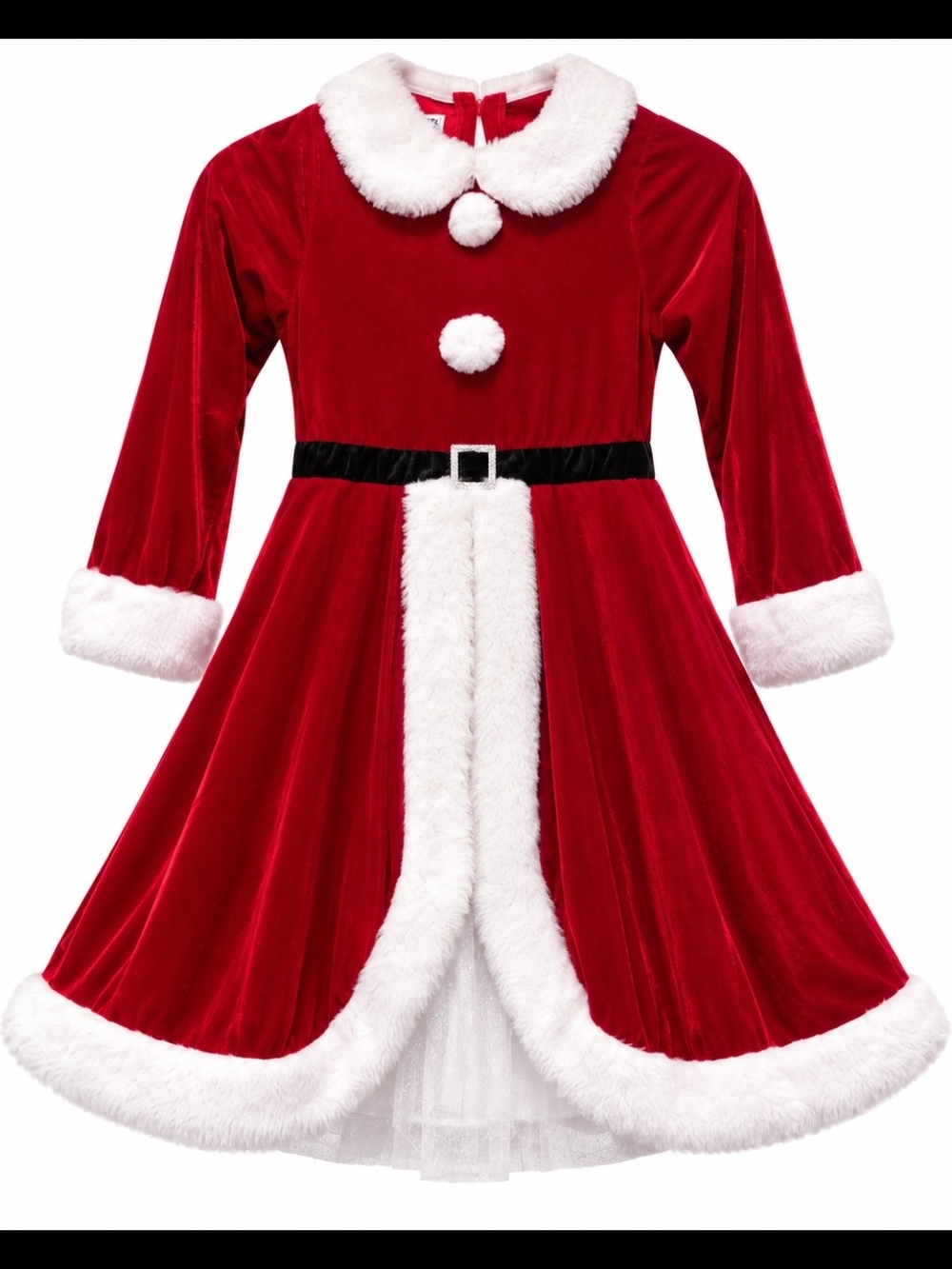 Blueberi Boulevard Red Santa Velvet Girls' Dress with White Fur Trim.